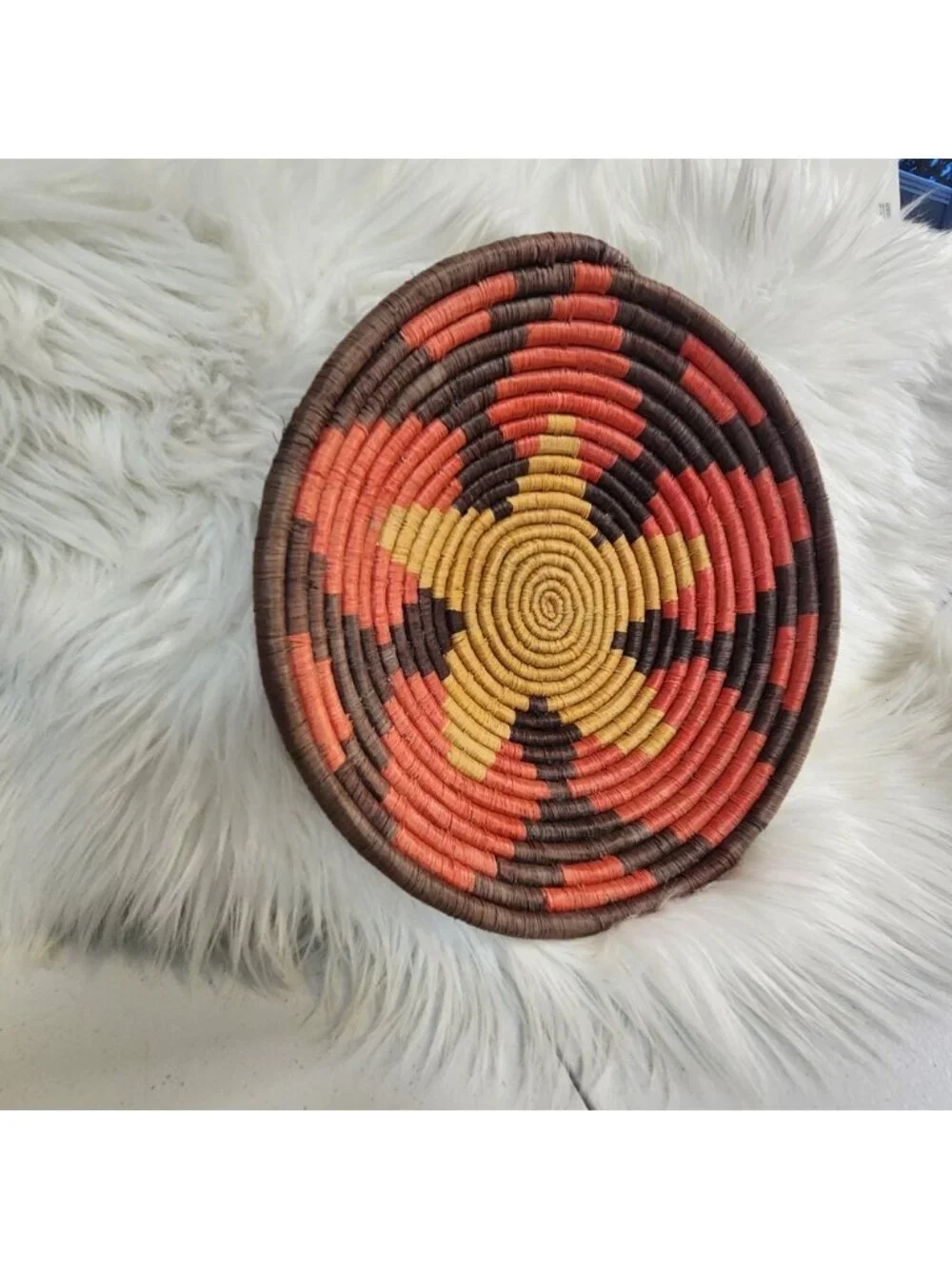Vintage Quality Handwoven Thickcoil Star Batoro Raffia Basket Bowl 11